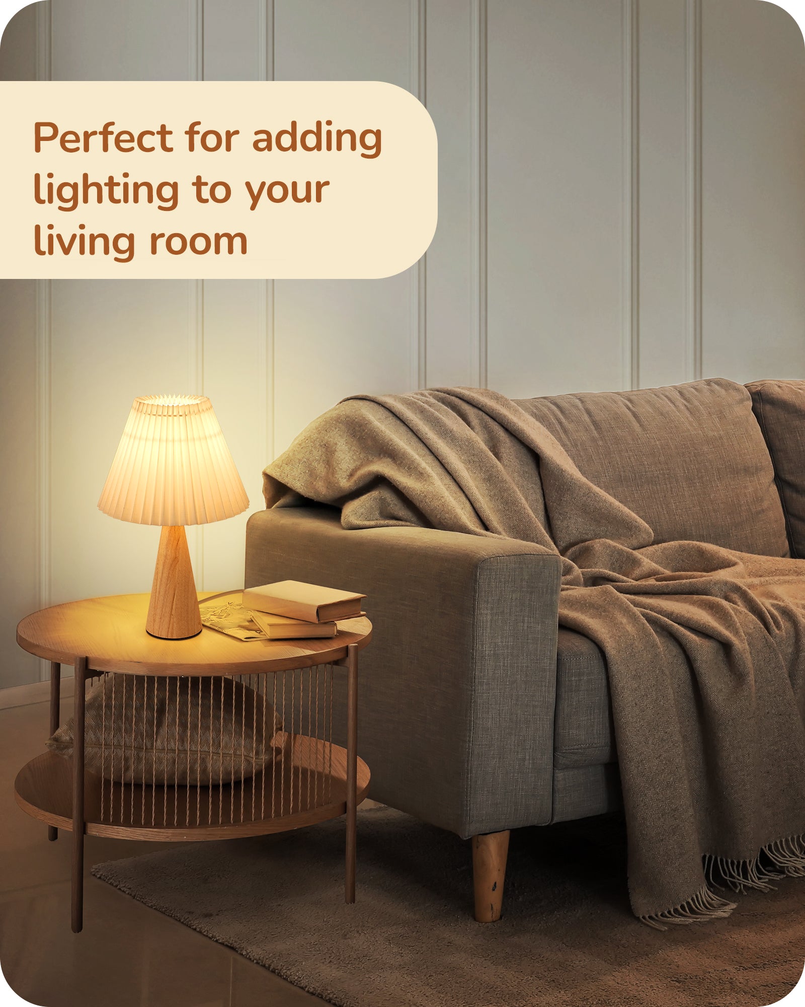 EDISHINE 2 Pack 13.58" Small Table Lamp, with White Pleated Lampshade, ON-OFF Switch, E26 Socket, Burlywood Base-ZHLTL15E2