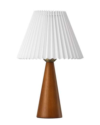 EDISHINE 13.58" Small Table Lamp, with White Pleated Lampshade, ON-OFF Switch, E26 Socket, Dark Rosewood Base-HLTL15F