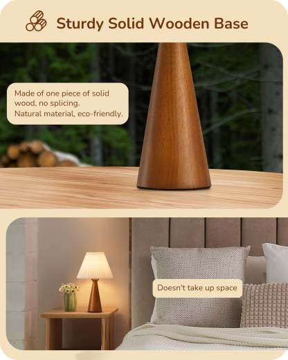 EDISHINE 13.58" Small Table Lamp, with White Pleated Lampshade, ON-OFF Switch, E26 Socket, Dark Rosewood Base-HLTL15F