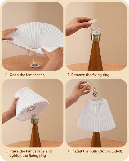 EDISHINE 13.58" Small Table Lamp, with White Pleated Lampshade, ON-OFF Switch, E26 Socket, Dark Rosewood Base-HLTL15F
