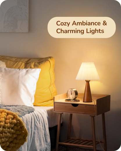 EDISHINE 13.58" Small Table Lamp, with White Pleated Lampshade, ON-OFF Switch, E26 Socket, Dark Rosewood Base-HLTL15F