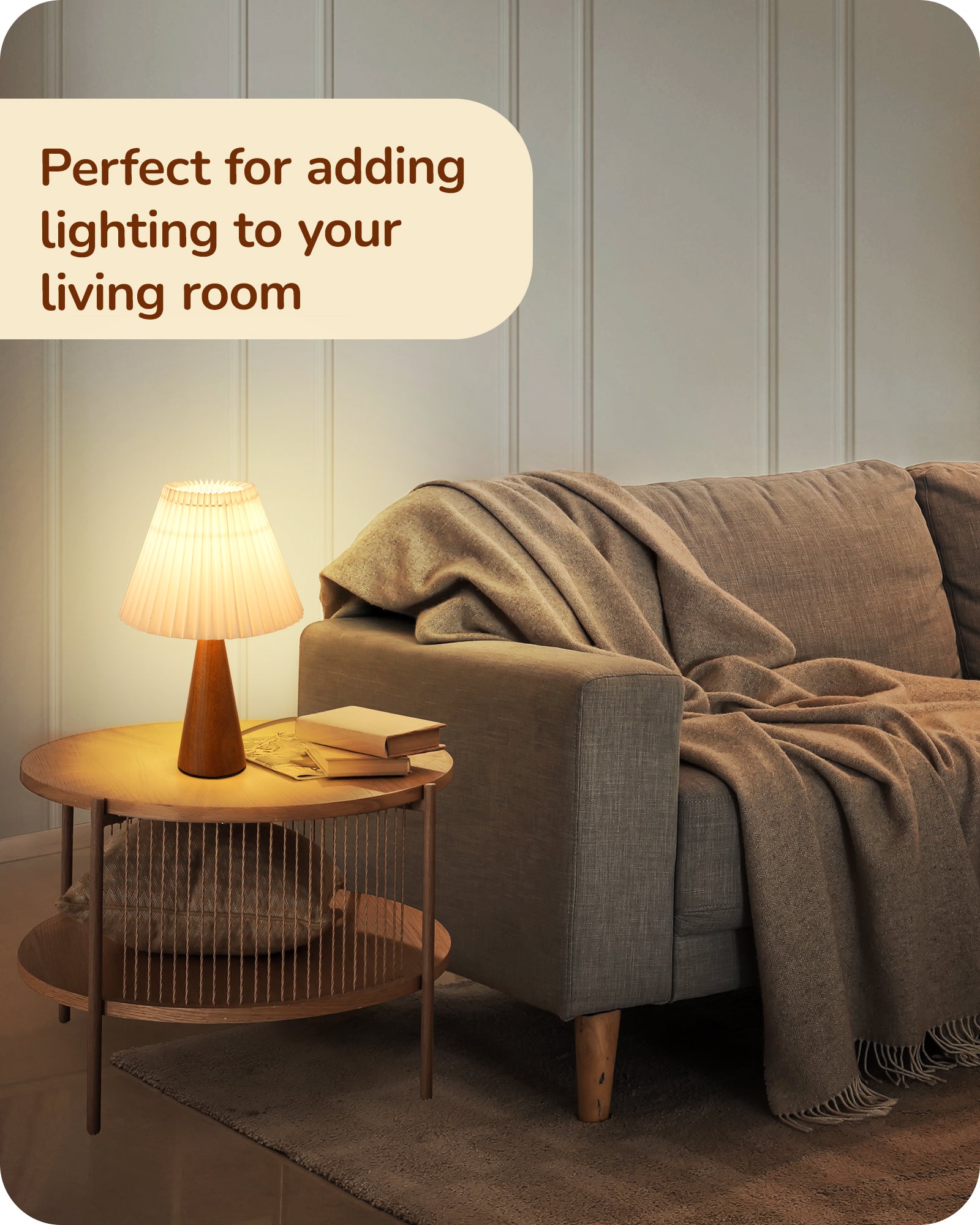 EDISHINE 13.58" Small Table Lamp, with White Pleated Lampshade, ON-OFF Switch, E26 Socket, Dark Rosewood Base-HLTL15F