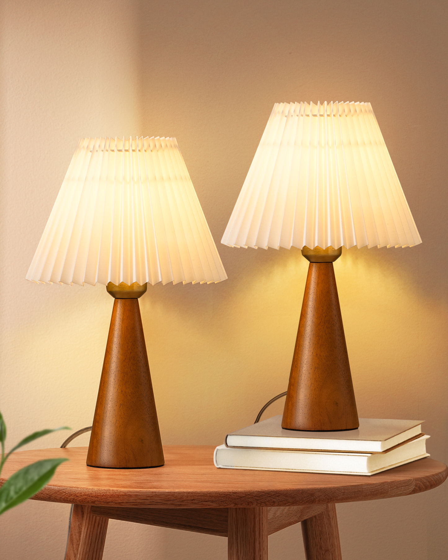 EDISHINE 2 Pack 13.58" Small Table Lamp, with White Pleated Lampshade, ON-OFF Switch, E26 Socket, Dark Rosewood Base-ZHLTL15F2
