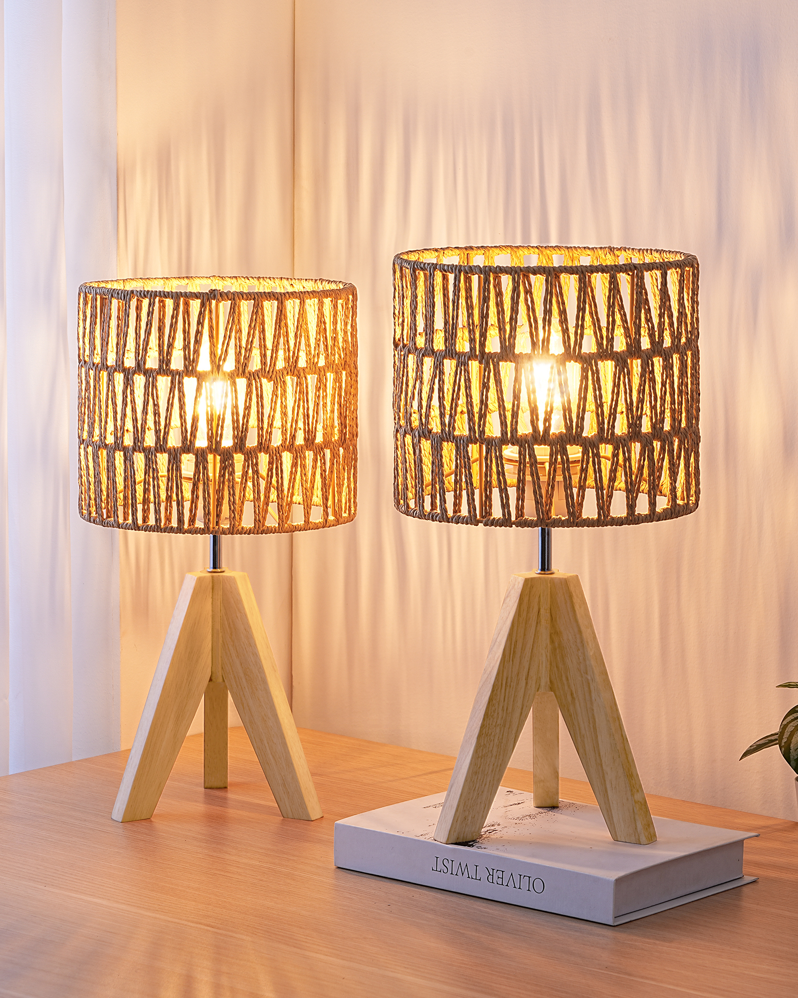 EDISHINE 2 Pack Small Table Lamp, E26 Base, W-shaped Wave-ZHLTL15G2