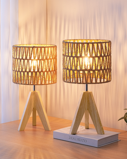 EDISHINE 2 Pack Small Table Lamp, E26 Base, W-shaped Wave-ZHLTL15G2