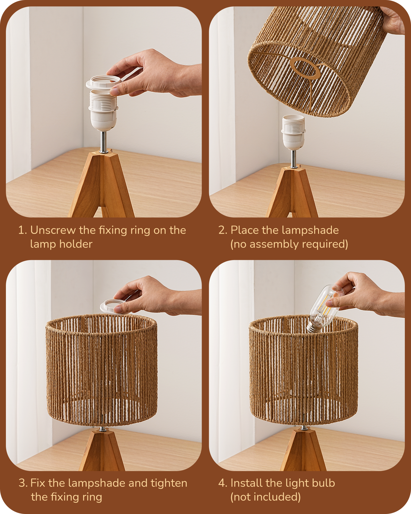 EDISHINE Small Table Lamp, E26 Base, Vertical Stripes-HLTL15H