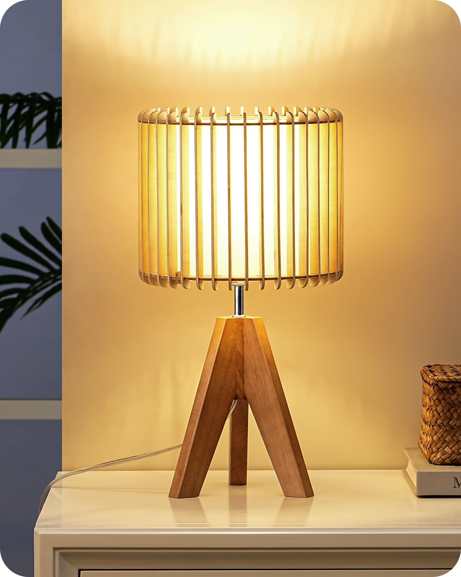 EDISHINE 14.17" Small Table Lamp, Natural Wood-Colored-HLTL15J