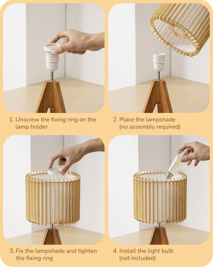 EDISHINE 14.17" Small Table Lamp, Natural Wood-Colored-HLTL15J