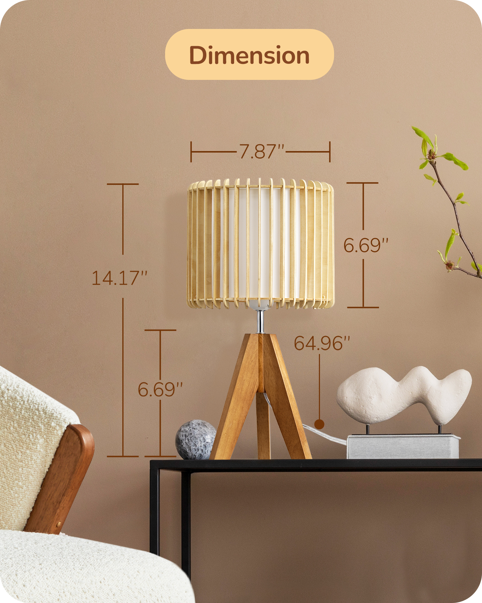 EDISHINE 14.17" Small Table Lamp, Natural Wood-Colored-HLTL15J