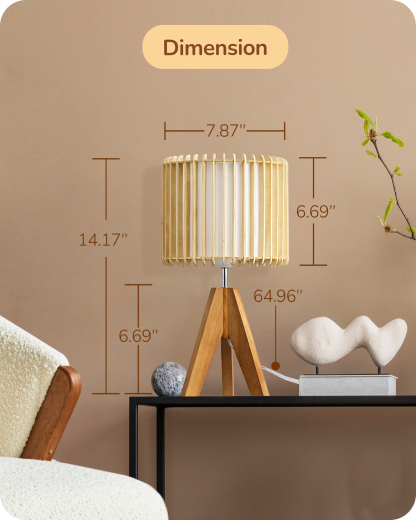 EDISHINE 14.17" Small Table Lamp, Natural Wood-Colored-HLTL15J