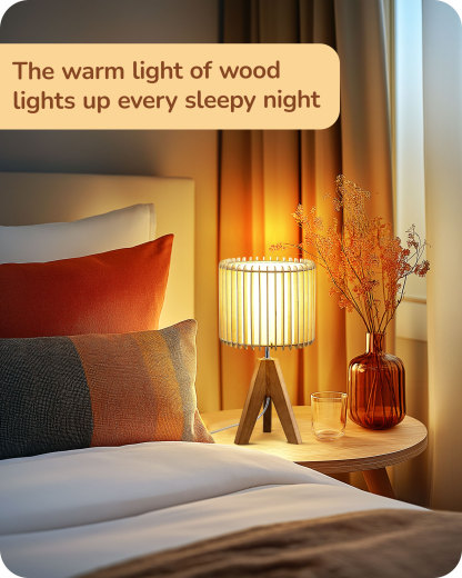 EDISHINE 14.17" Small Table Lamp, Natural Wood-Colored-HLTL15J