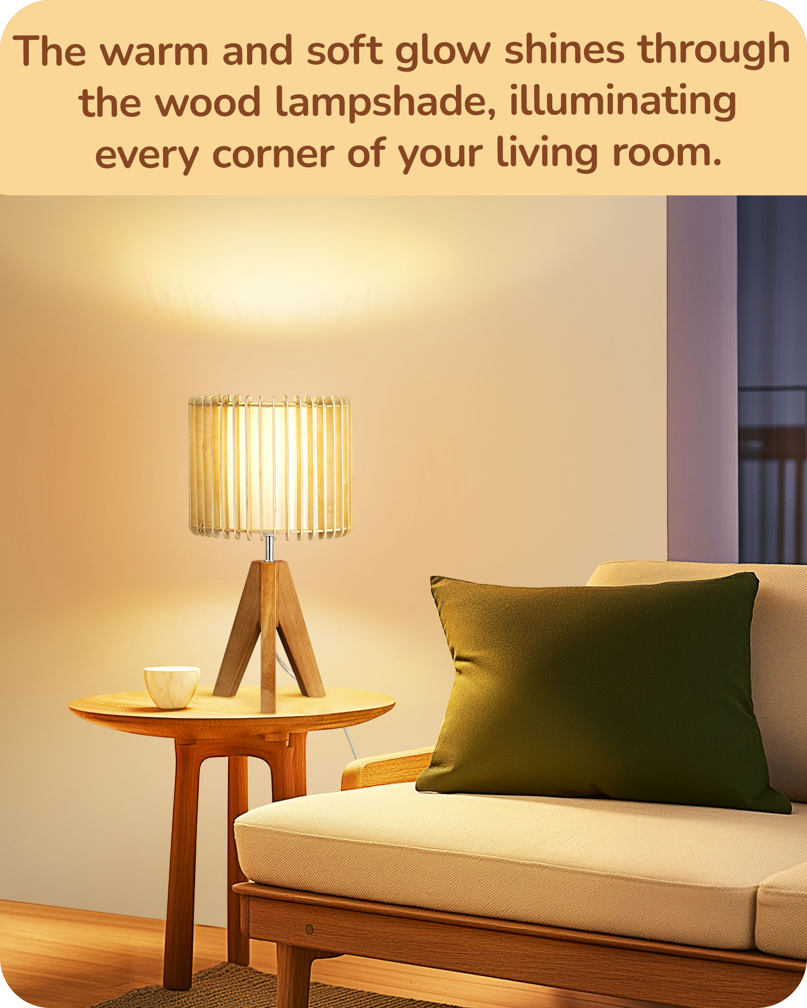 EDISHINE 14.17" Small Table Lamp, Natural Wood-Colored-HLTL15J