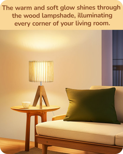 EDISHINE 14.17" Small Table Lamp, Natural Wood-Colored-HLTL15J