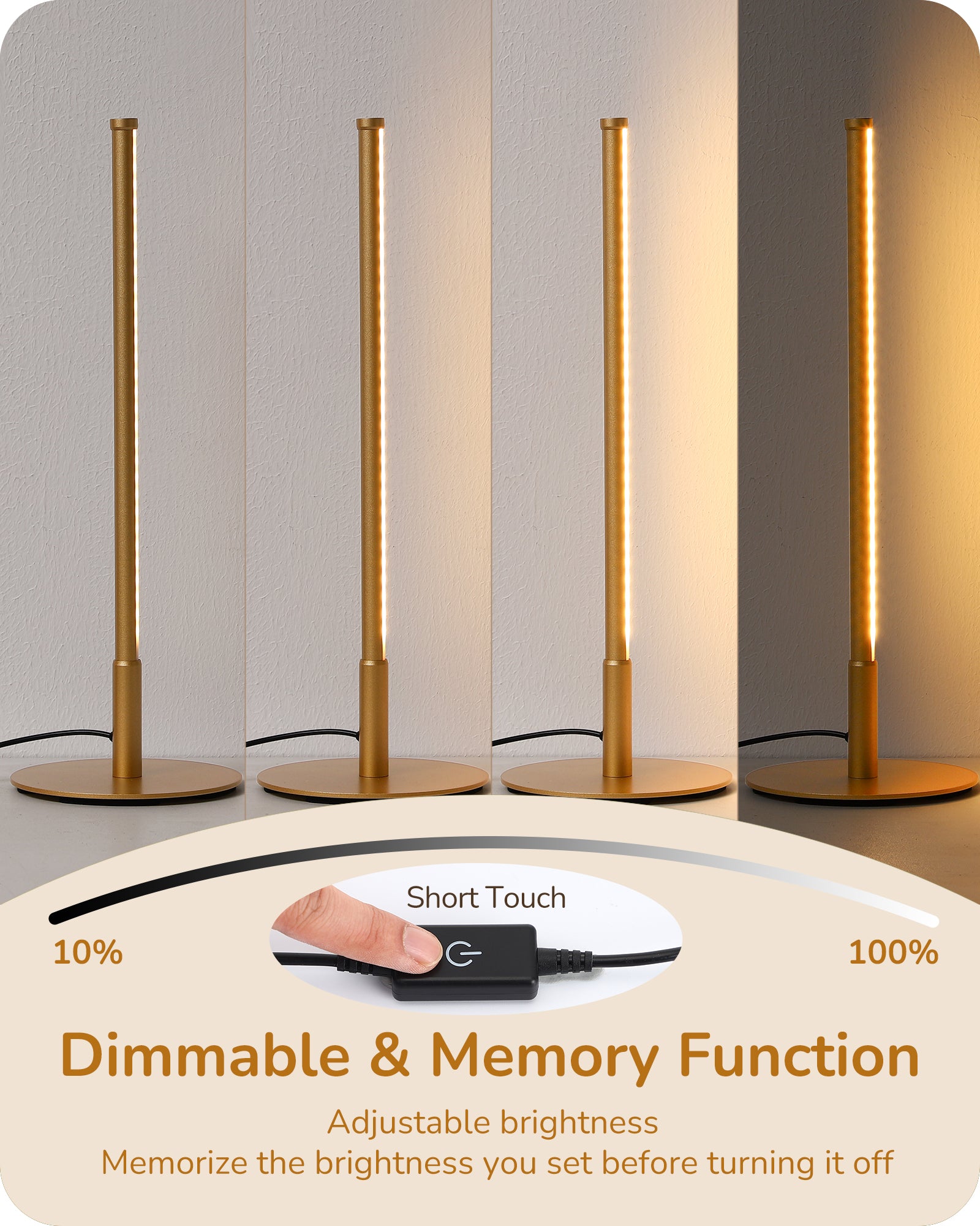 EDISHINE Gold LED Table Lamp with 3 Dimmable Color Temperature (2 Set)-HLTL22G