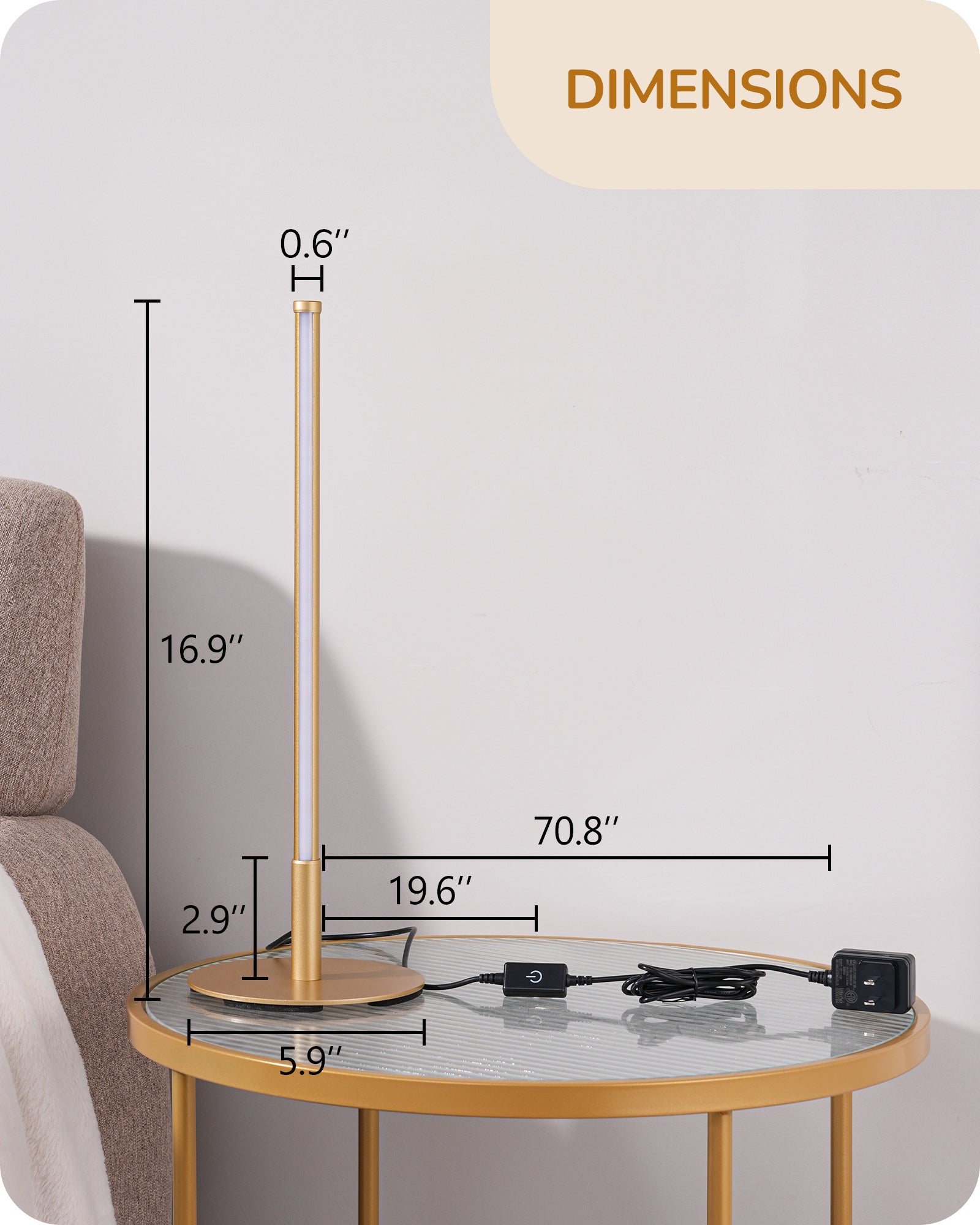 EDISHINE Gold LED Table Lamp with 3 Dimmable Color Temperature (2 Set)-HLTL22G