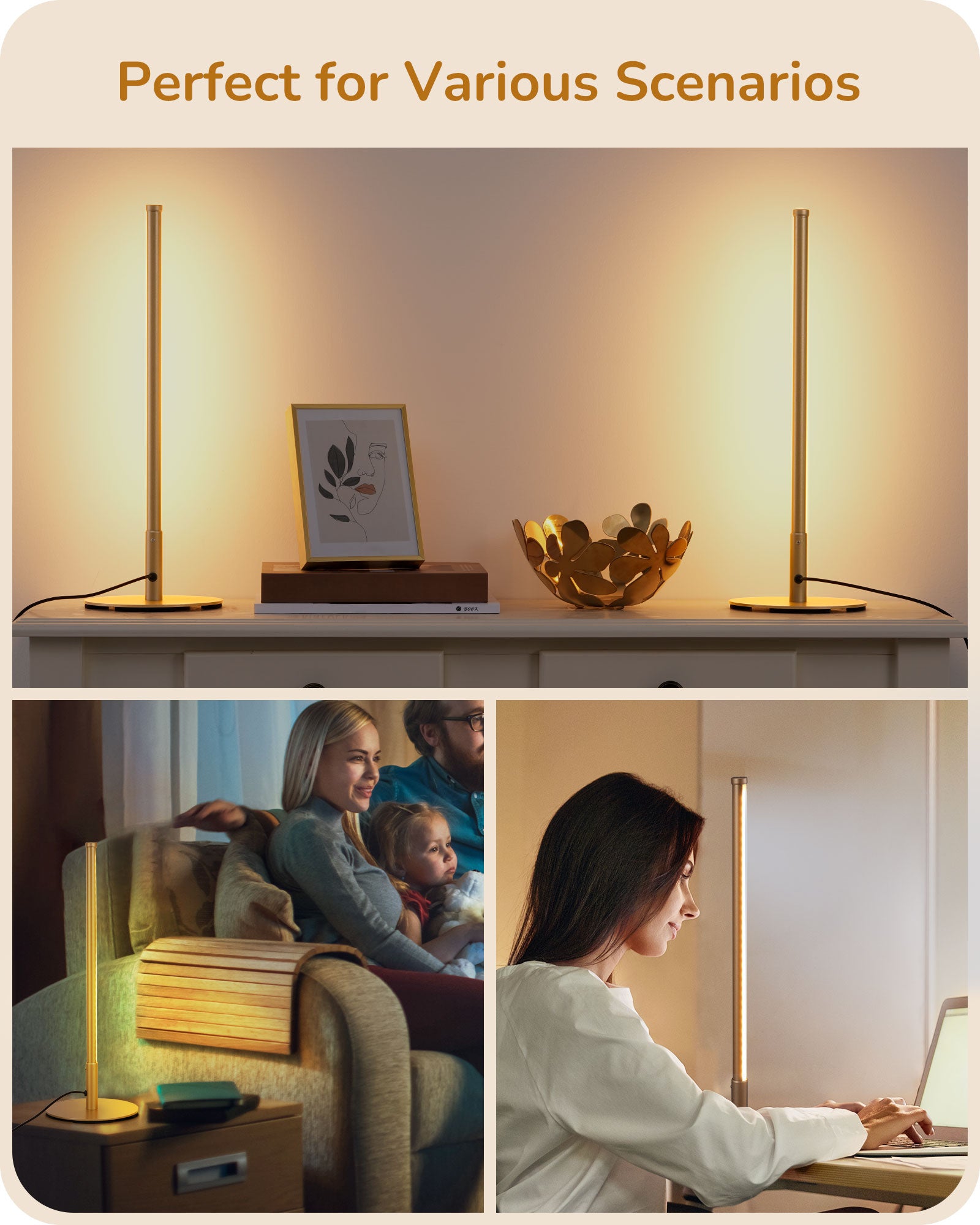 EDISHINE Gold LED Table Lamp with 3 Dimmable Color Temperature (2 Set)-HLTL22G