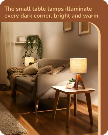 EDISHINE Wooden Tripod Table Lamp with Linen Fabric Lampshade, 2 Pack-HLTL25Q