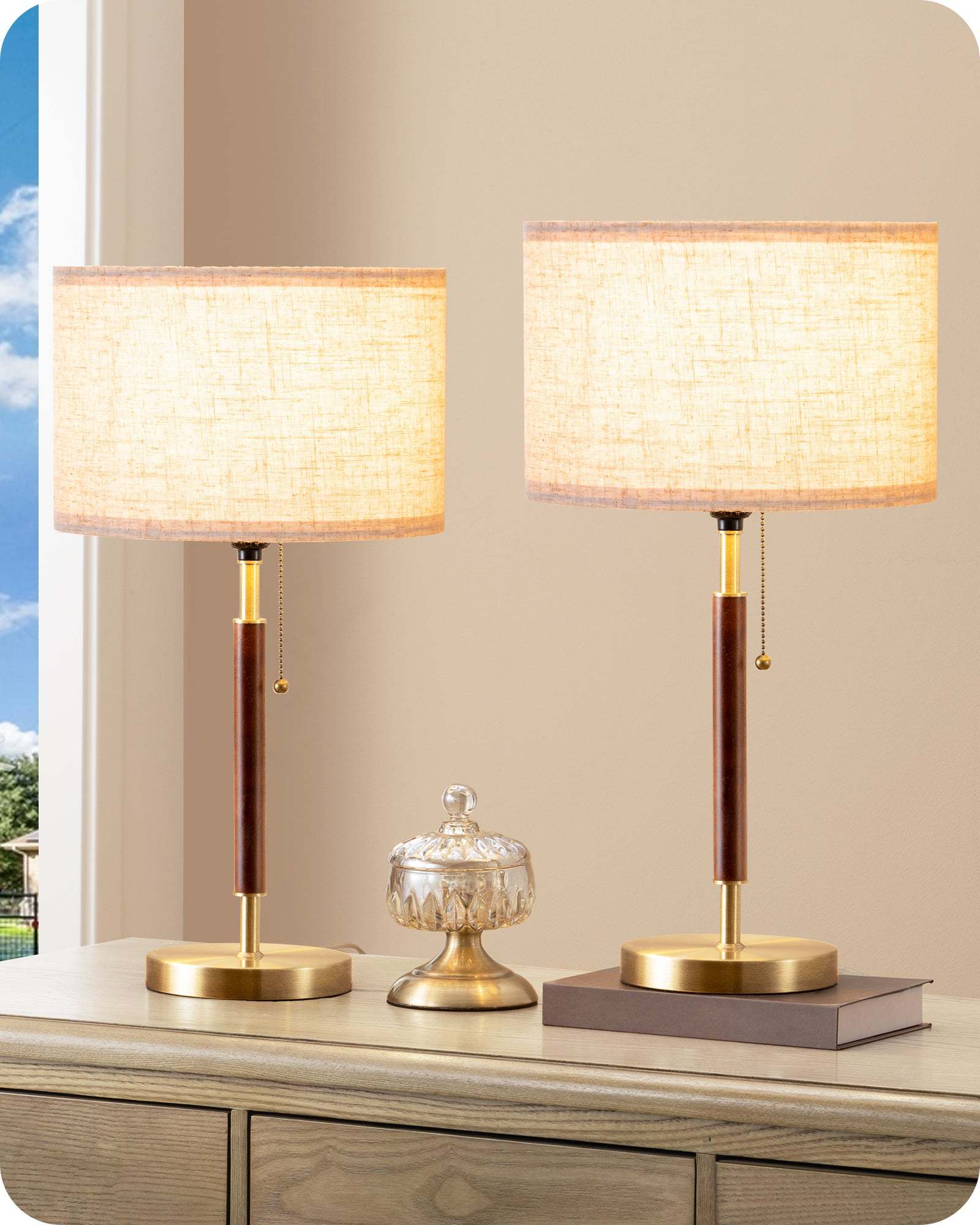 EDISHINE Set of 2, Mid Century Table Lamp, Bronze, E26 Base-HLTL25S