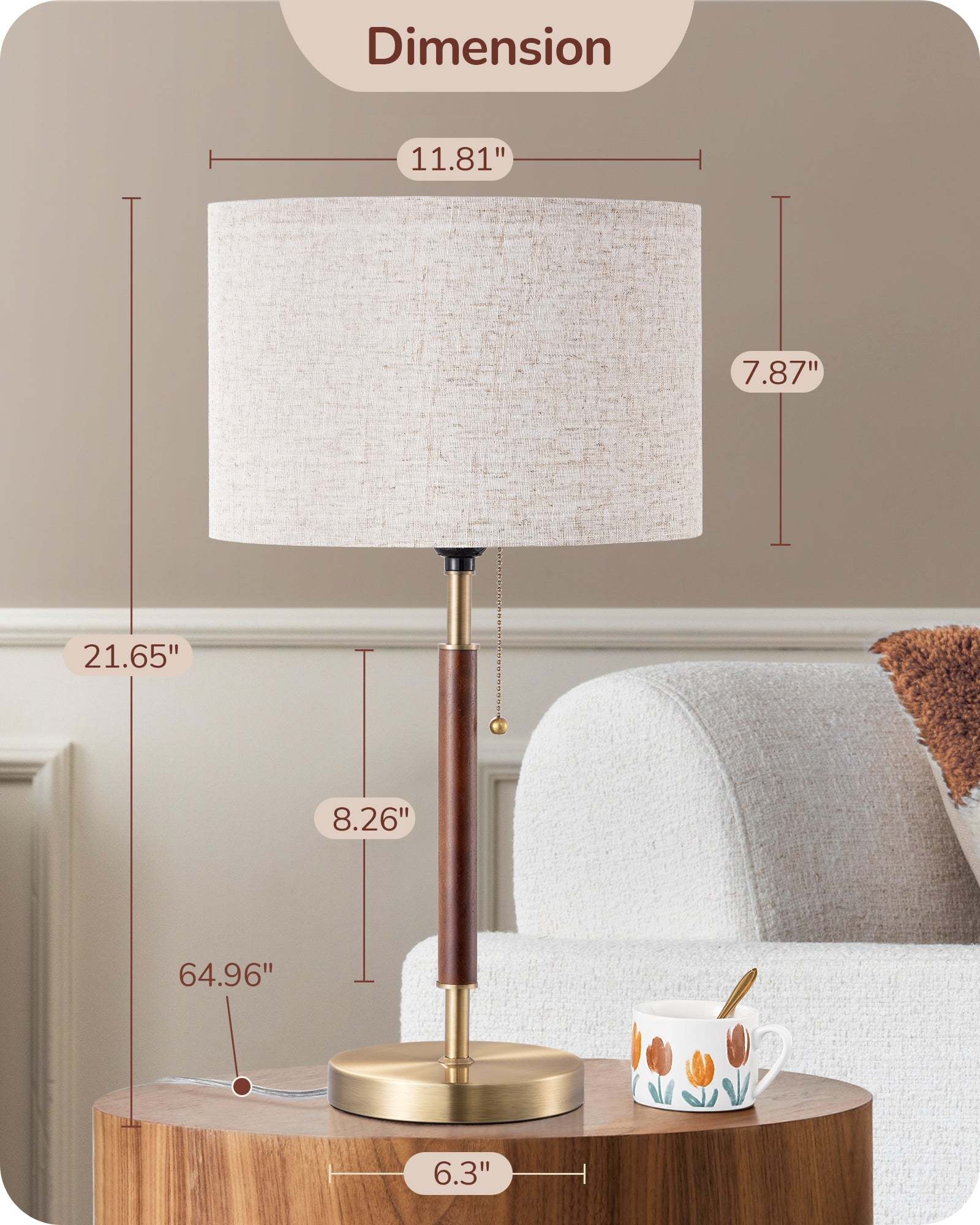 EDISHINE Set of 2, Mid Century Table Lamp, Bronze, E26 Base-HLTL25S
