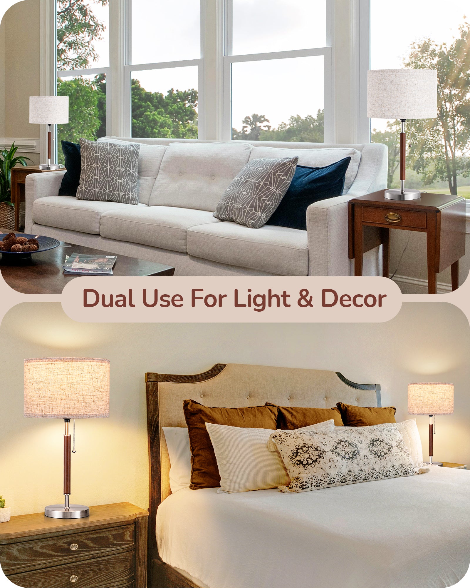 EDISHINE Set of 2, Mid Century Table Lamp, Brushed Nickel EDISHINE Set of 2, Mid Century Table Lamp, Brushed Nickel