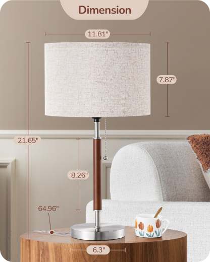 EDISHINE Set of 2, Mid Century Table Lamp, Brushed Nickel, E26 Base-HLTL25X