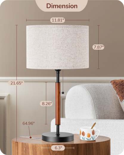 EDISHINE Set of 2, Mid Century Table Lamp, Black, E26 Base-HLTL25Y