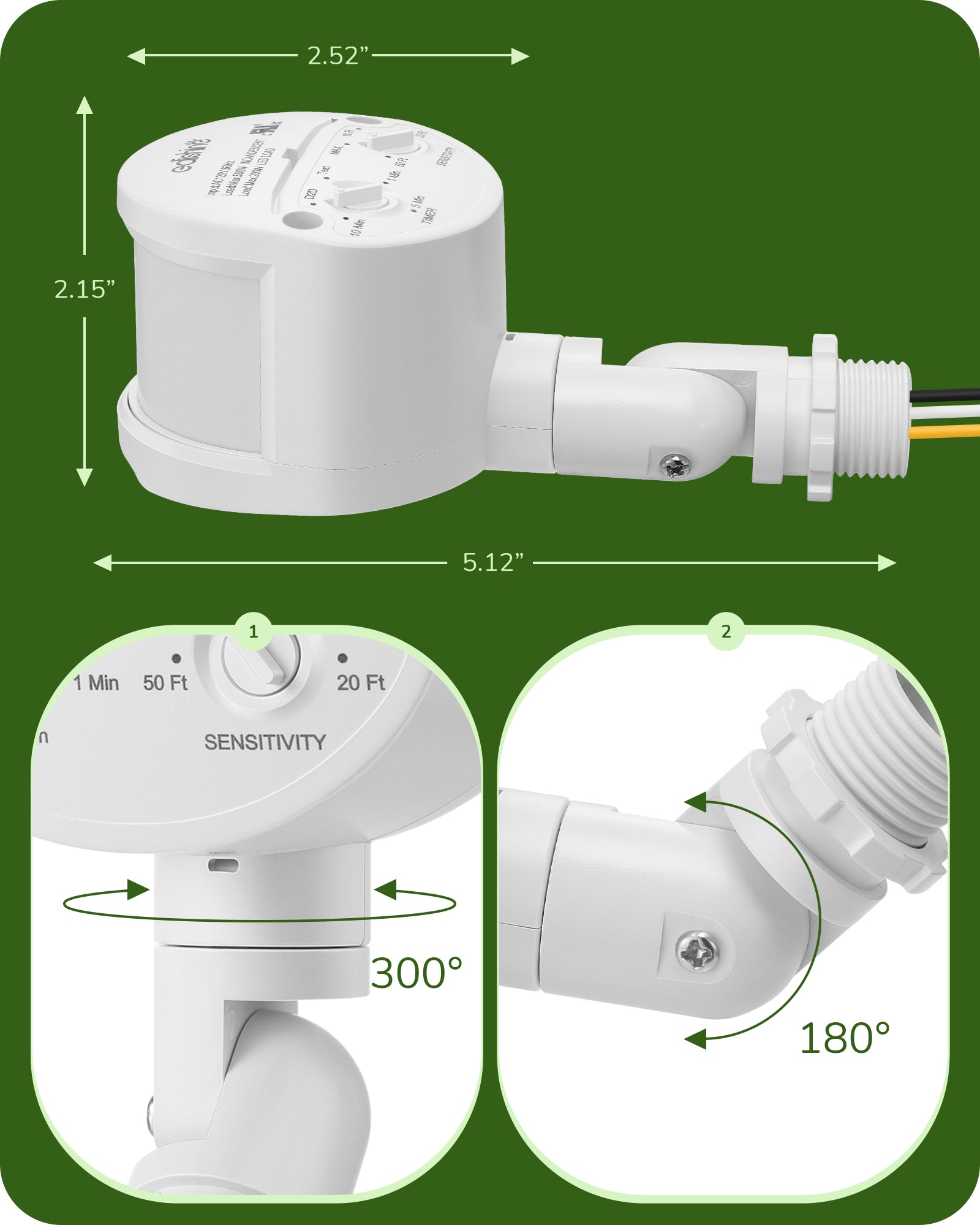 EDISHINE 180-Degree Automatic Dusk to Dawn Motion Sensor, White, 2 Pack-HMSS02D-B2B