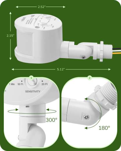 EDISHINE 180-Degree Automatic Dusk to Dawn Motion Sensor, White, 2 Pack-HMSS02D-B2B