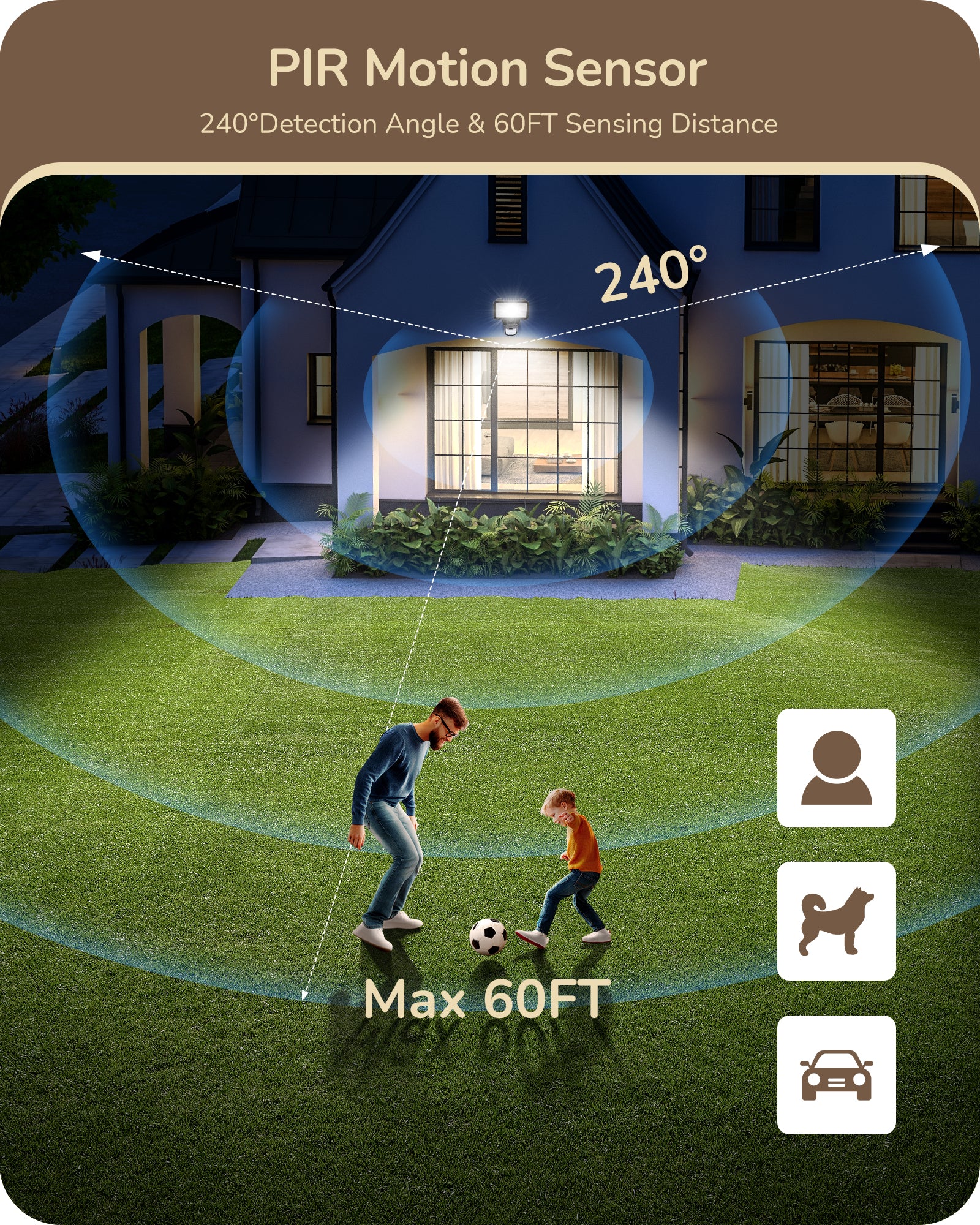 EDISHINE Dusk to Dawn 240° Motion Sensor, Brown, 2 Pack-HMSS10D