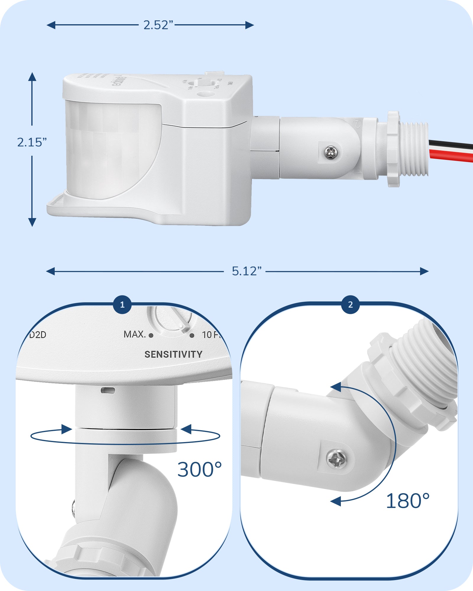 缺货下架EDISHINE Outdoor Motion Sensor with 240° Detection, White, 2 Pack-HMSS10E