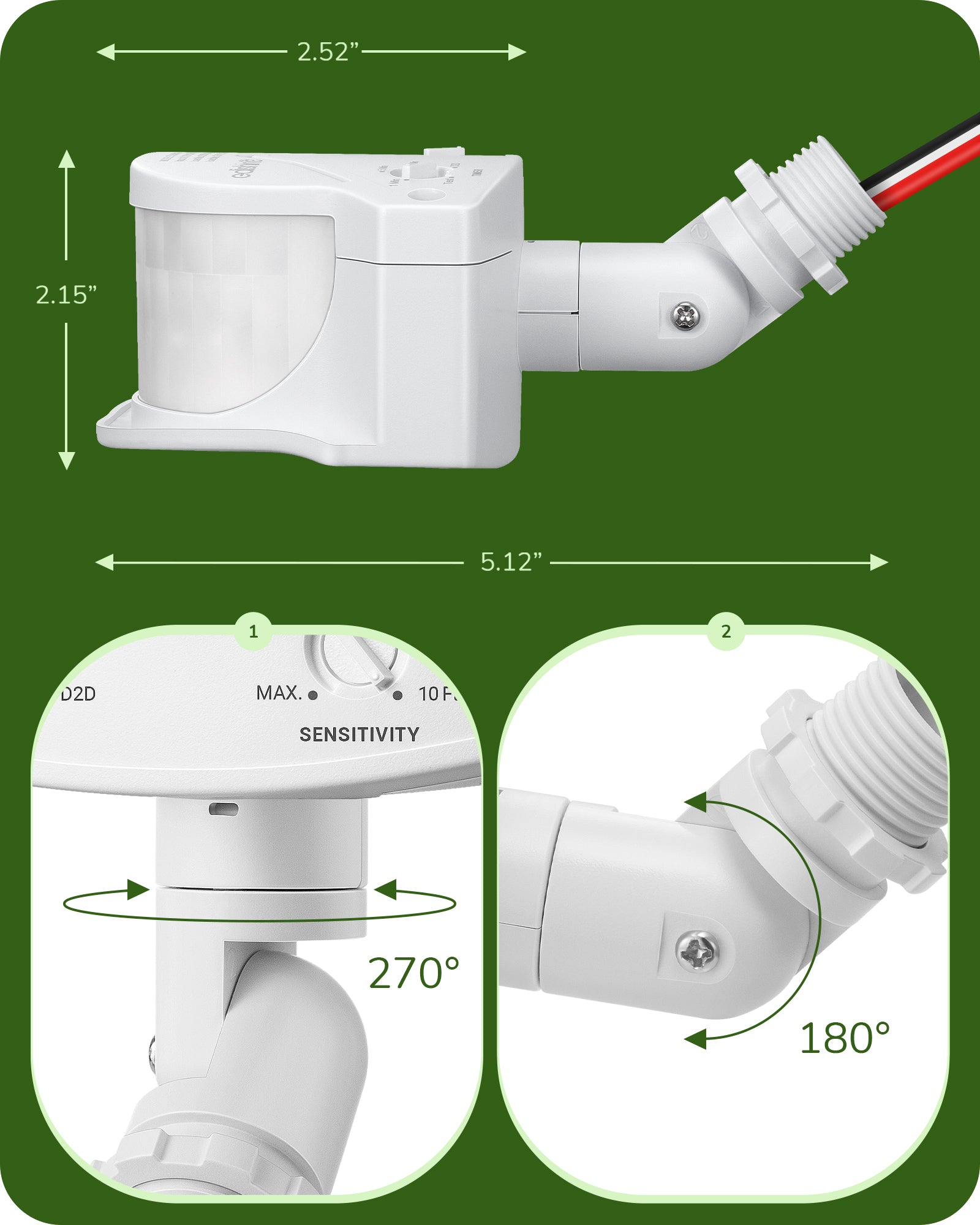 EDISHINE 240 Degree Automatic Dusk to Dawn White Motion Sensor-HMSS10W-B2B