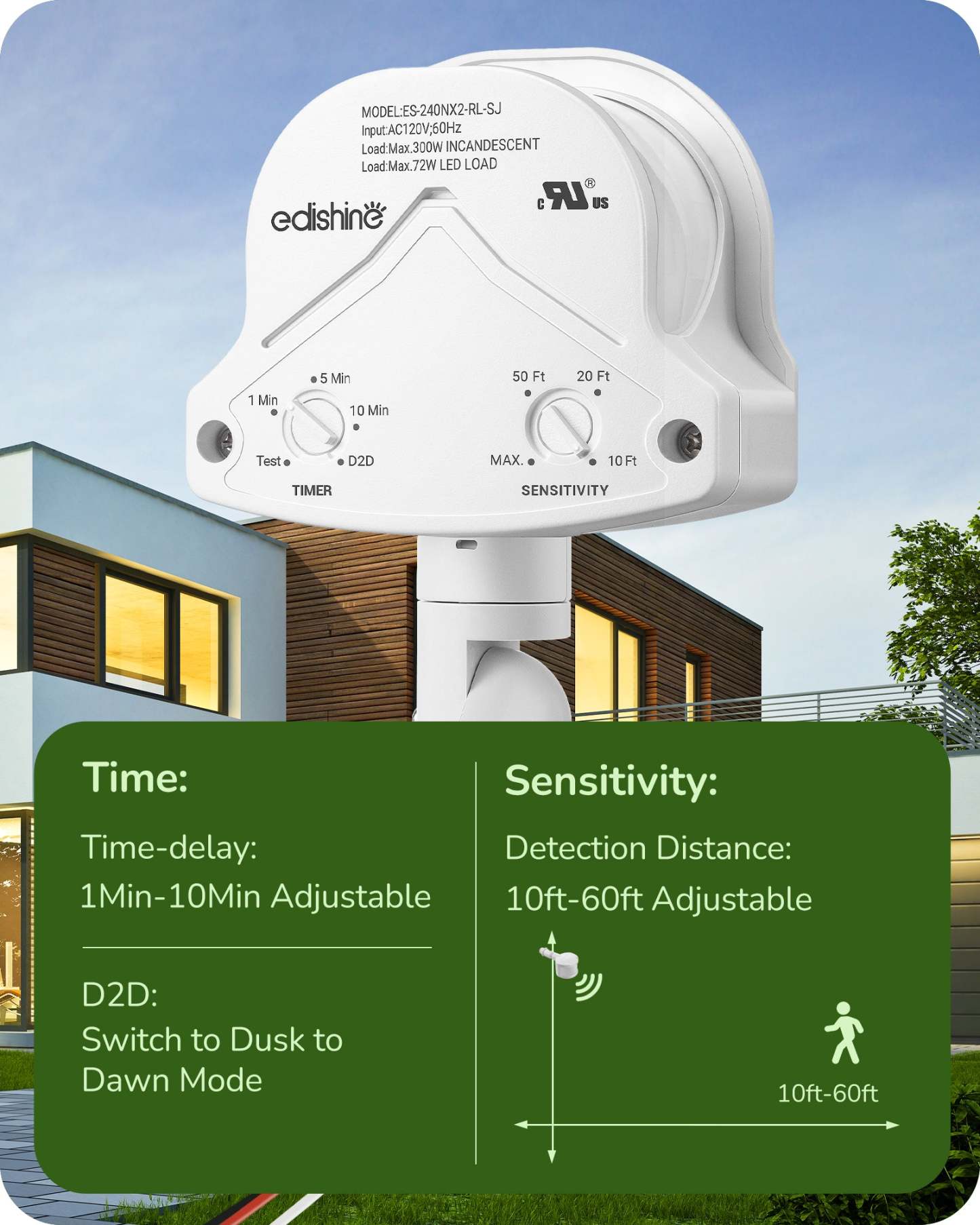 EDISHINE 240 Degree Automatic Dusk to Dawn White Motion Sensor-HMSS10W-B2B
