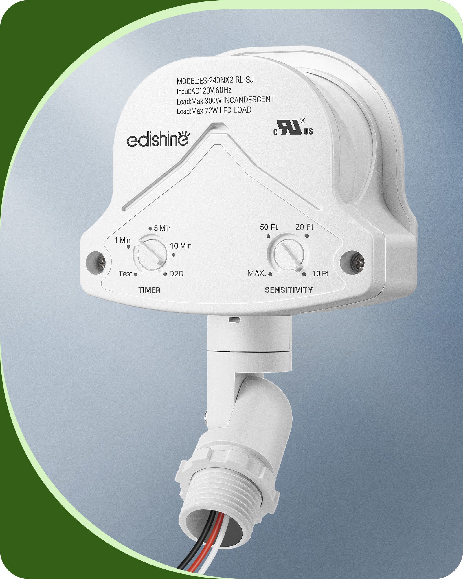 EDISHINE 240 Degree Automatic Dusk to Dawn White Motion Sensor-HMSS10W-B2B