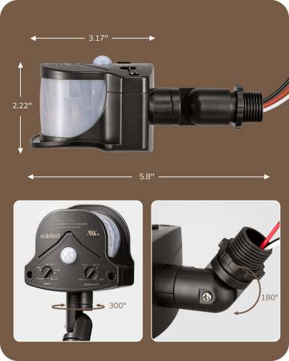 EDISHINE Automatic 240° & 360° Dusk to Dawn Motion Sensor with 3 Modes-HMSS11A-B2B