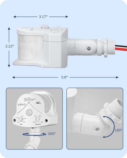 EDISHINE Automatic Dusk to Dawn Motion Sensor with 240° & 360° Sensing Angle-HMSS11B