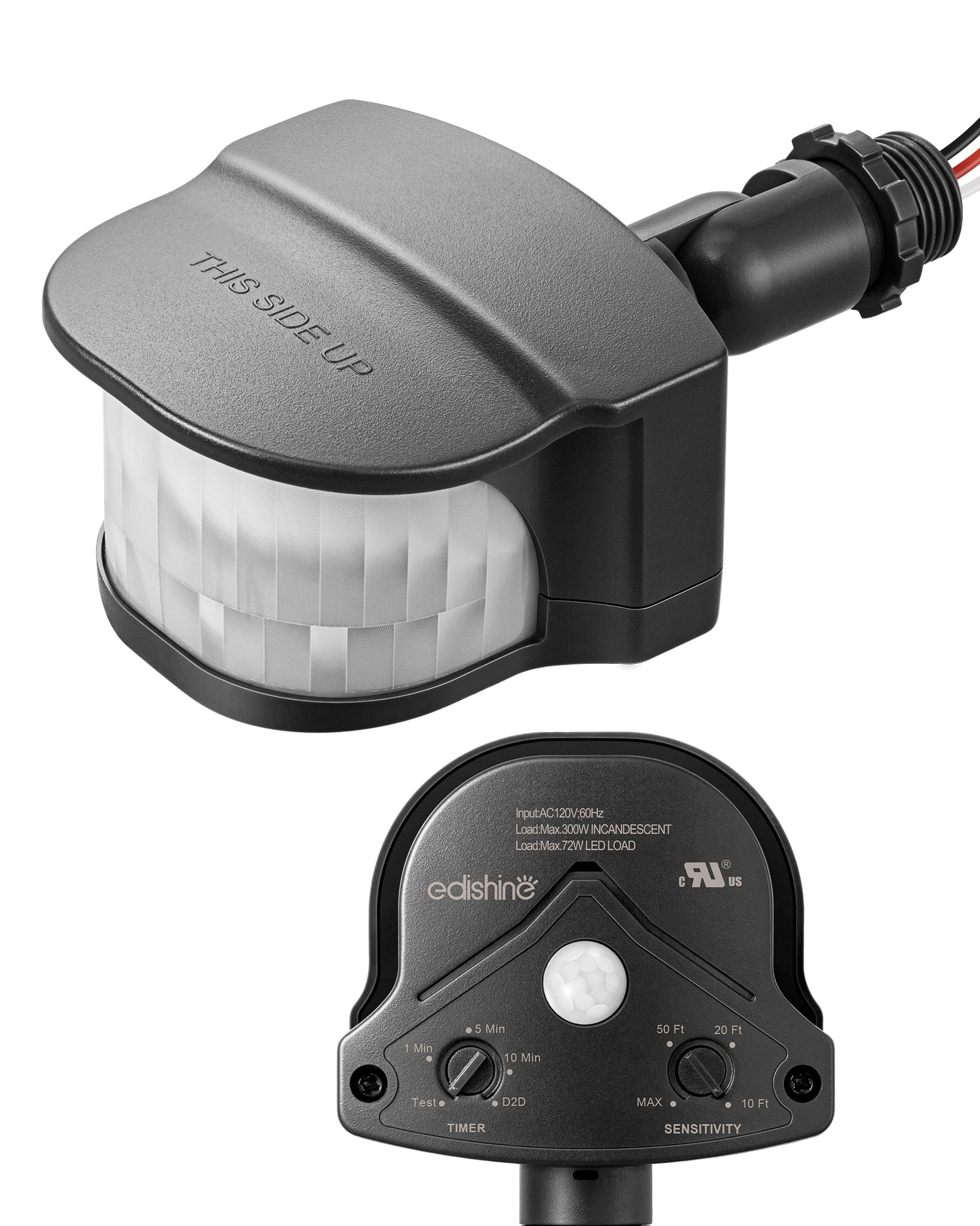 EDISHINE Automatic Motion Sensor with 240° & 360° Sensing Angle, Black-HMSS11C