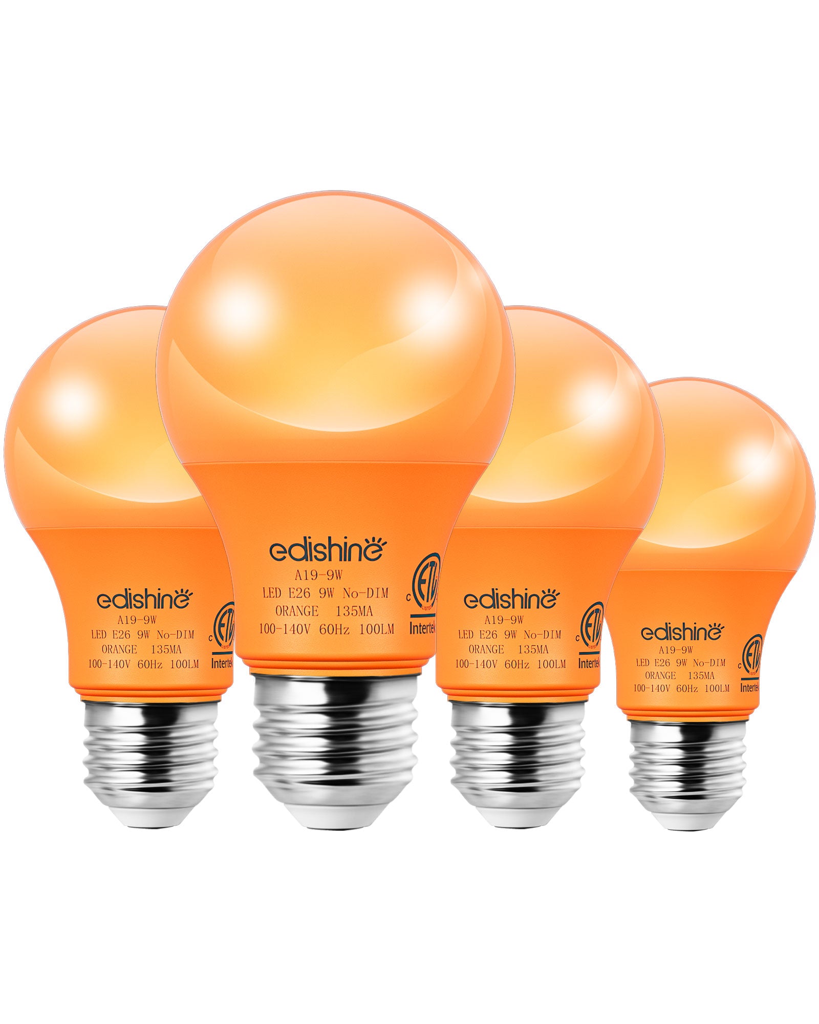 EDISHINE A19 9W Orange Light Bulbs, 4 Pack-HNCA19B-B2B