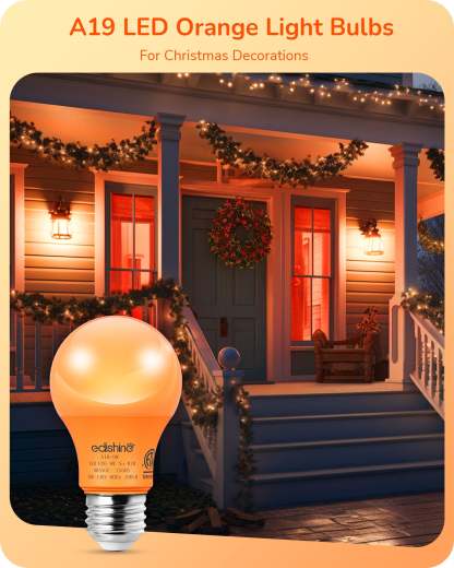 EDISHINE A19 9W Orange Light Bulbs, 4 Pack-HNCA19B-B2B