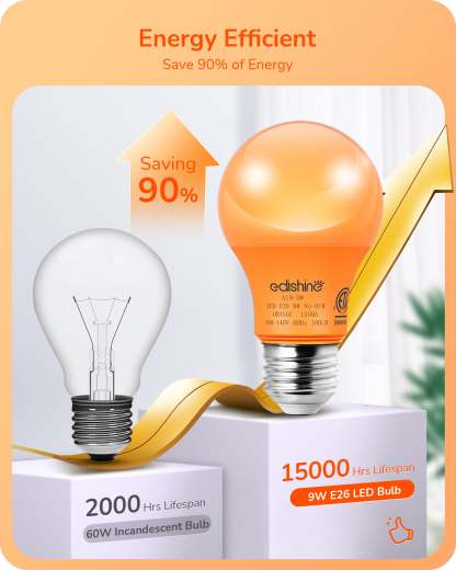 EDISHINE A19 9W Orange Light Bulbs, 4 Pack-HNCA19B-B2B