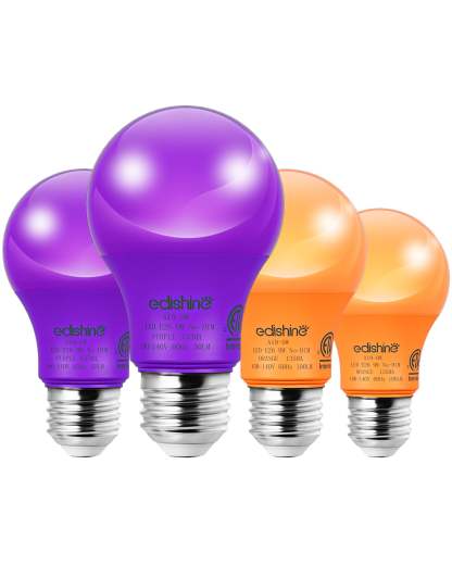 EDISHINE A19 9W Purple & Orange Light Bulbs, 4 Pack-HNCA19C-B2B