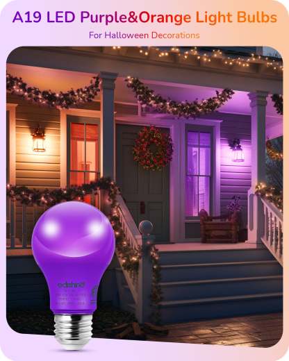 EDISHINE A19 9W Purple & Orange Light Bulbs, 4 Pack-HNCA19C-B2B