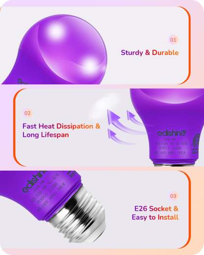 EDISHINE A19 9W Purple & Orange Light Bulbs, 4 Pack-HNCA19C-B2B
