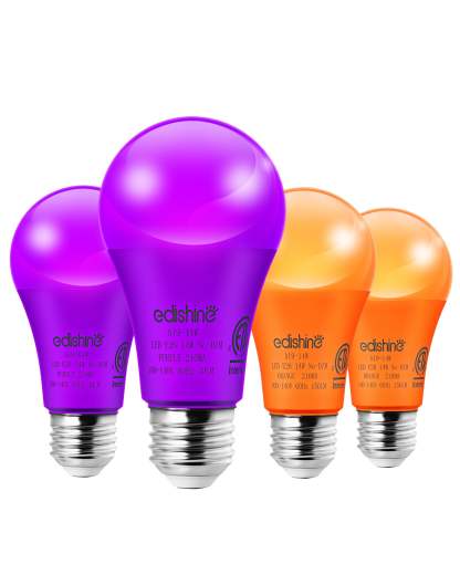缺货下架EDISHINE A19 14W Purple Orange Light Bulbs, 4 Pack-HNCA19H