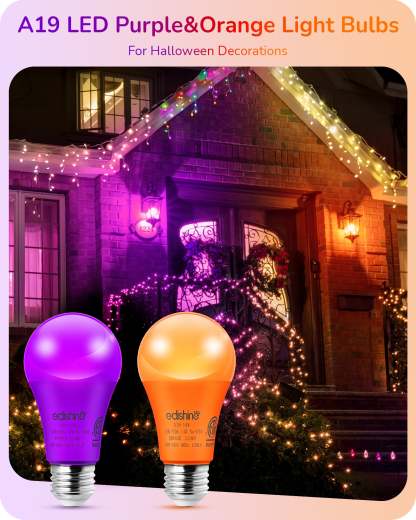 缺货下架EDISHINE A19 14W Purple Orange Light Bulbs, 4 Pack-HNCA19H