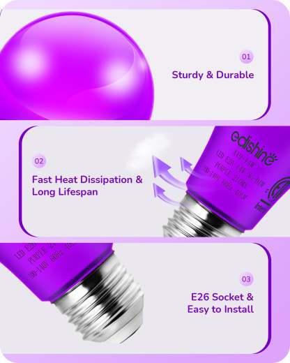 缺货下架EDISHINE A19 14W Purple Light Bulbs, 4 Pack-HNCA19F
