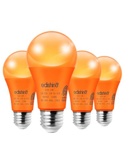 缺货下架EDISHINE A19 14W Orange Light Bulbs, 4 Pack-HNCA19G
