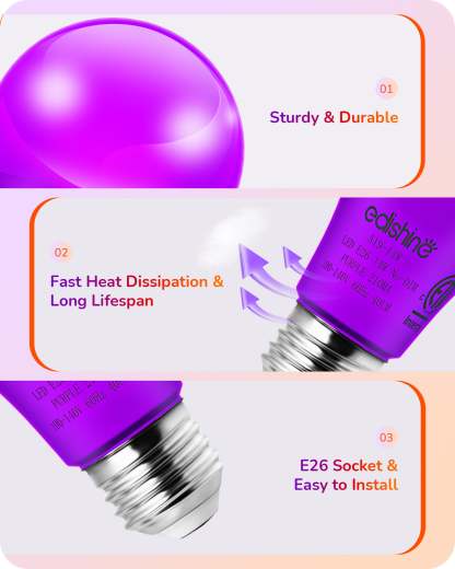 缺货下架EDISHINE A19 14W Purple Orange Light Bulbs, 4 Pack-HNCA19H