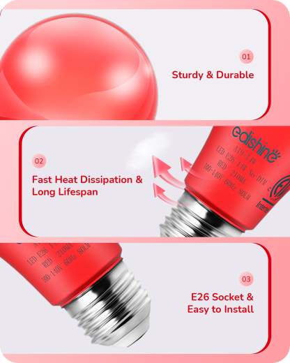 EDISHINE A19 14W Red Light Bulbs, 4 Pack-HNCA19L-B2B