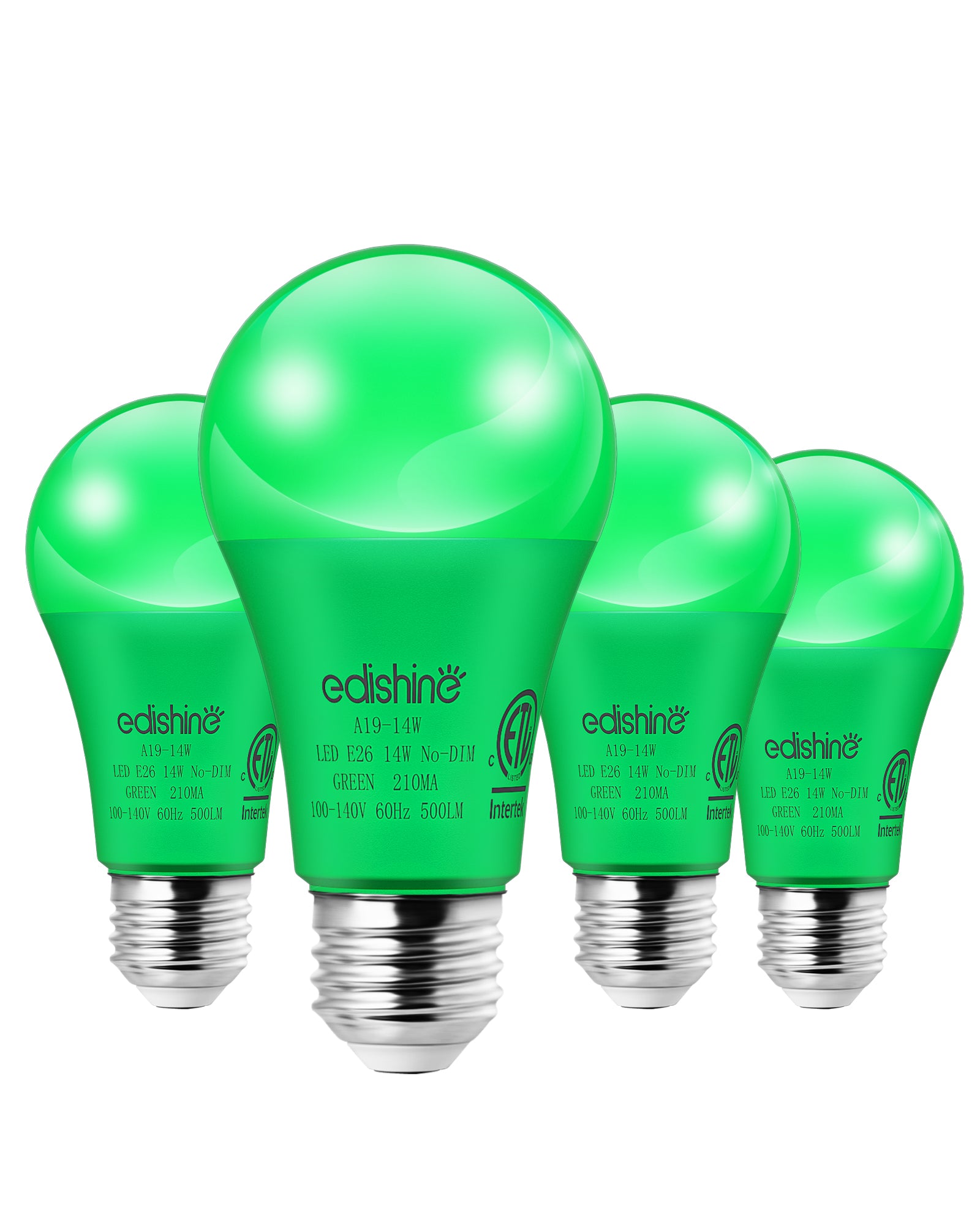 EDISHINE A19 14W Green Light Bulbs, 4 Pack-HNCA19M-B2B