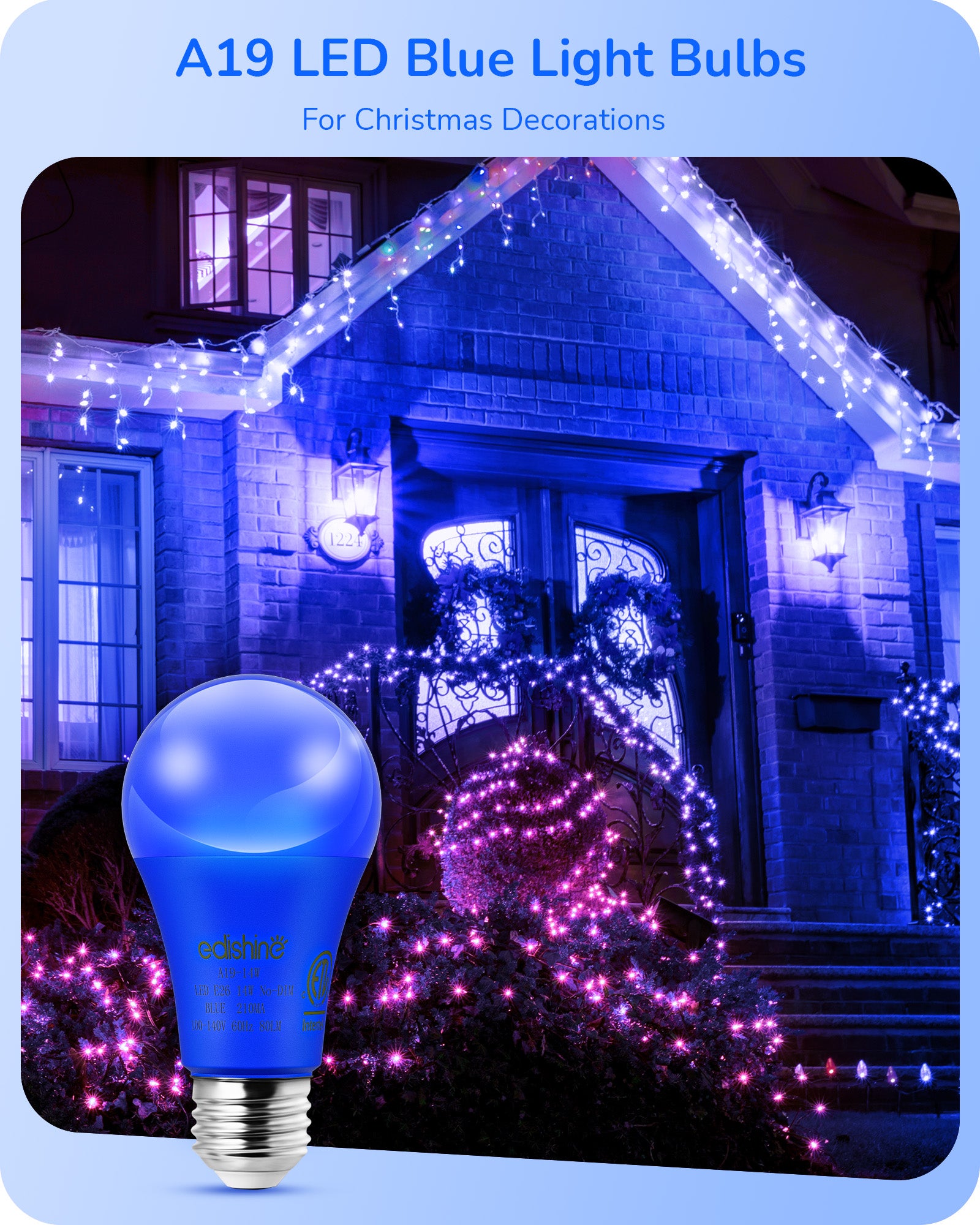 EDISHINE A19 14W Blue Light Bulbs, 4 Pack-HNCA19N